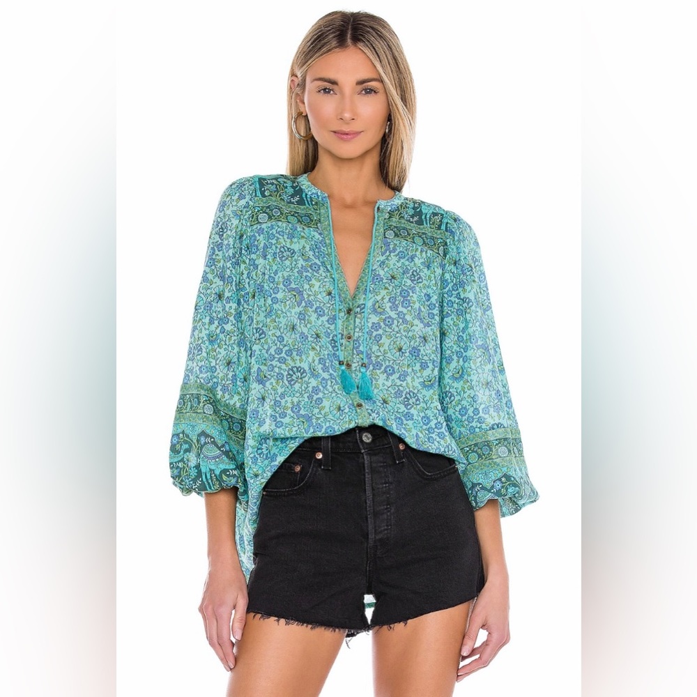 Spell Turquoise Floral Peasant Blouse